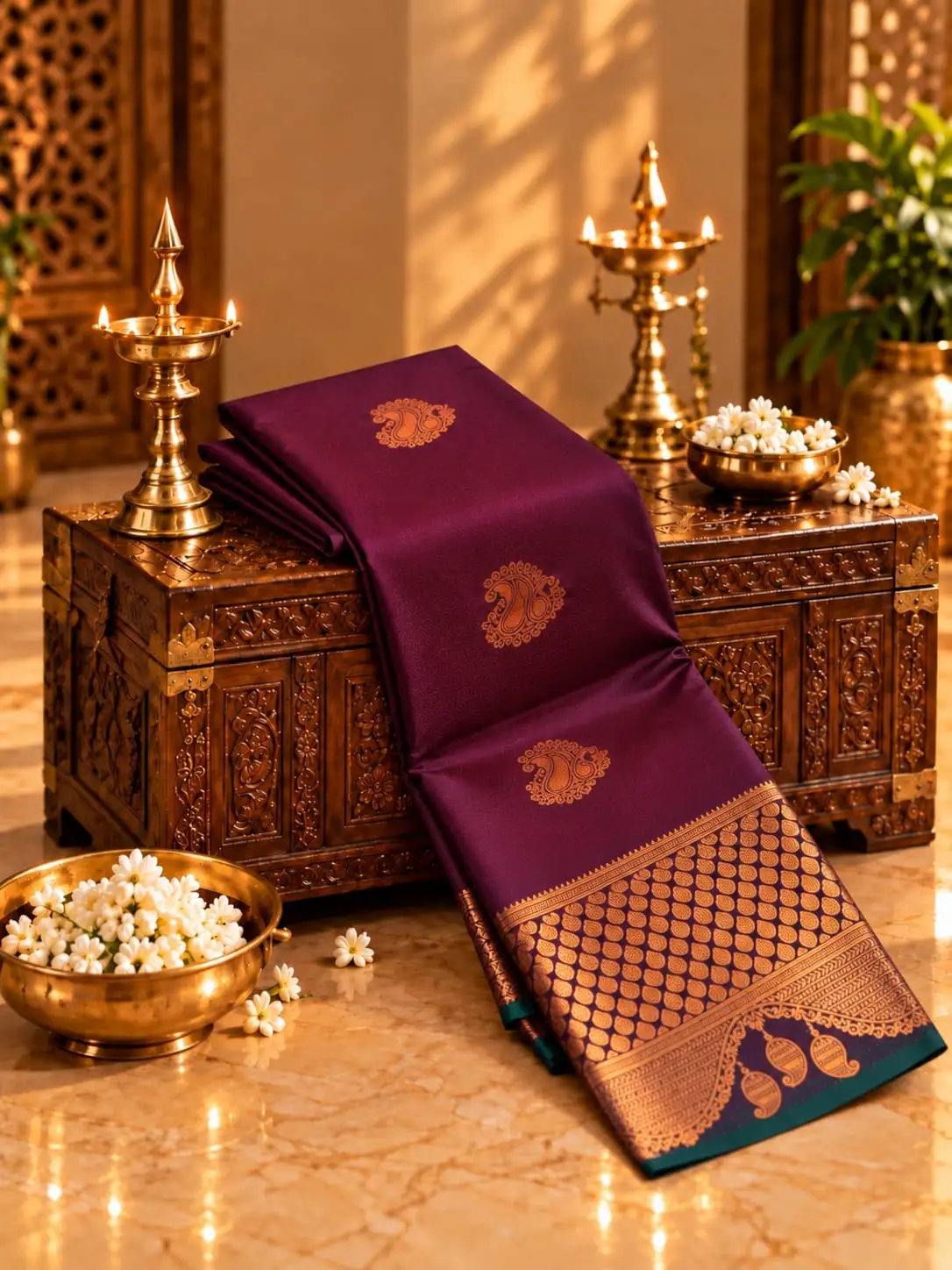 Paisley Butta Checked Pallu Soft Silk Saree